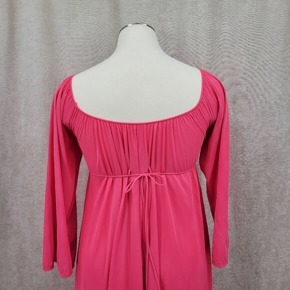 Vintage Nylon Empire Waist Tie Back Nightgown Pink Long Sleeves Women's Plus Sz - Picture 6 of 9
